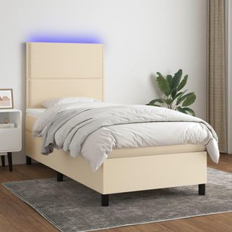 vidaXL Vidaxl - Cama Box Spring Colch&oacute;n Y Luces Led Tela Color Crema 90x190 Cm