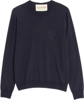 Valentino Round-neck Knitwear, male, Blue, Size: XL Crewneck Sweater