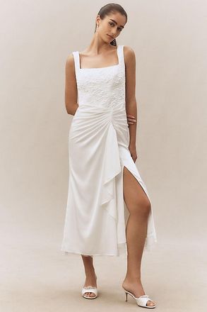 BHLDN Sleeveless Lace Corset Ruched A-Line Midi Dress