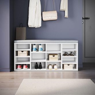 Elegant Lighting Elegant - Modern Shoe Racks with Cushions, Adjustable 14 Compartments, Widely Used as a Bookshelf or Decorative Shelf, White, 103.5x300x480mm