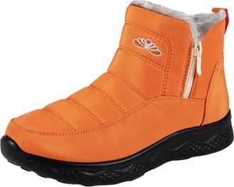 Generic Winter Boots for Women UK Warm Fur Lined Snow Boots Side Zipper Waterproof Non-Slip Lightweight Ankle Booties Comfortable Outdoor Walking Shoes(Orange