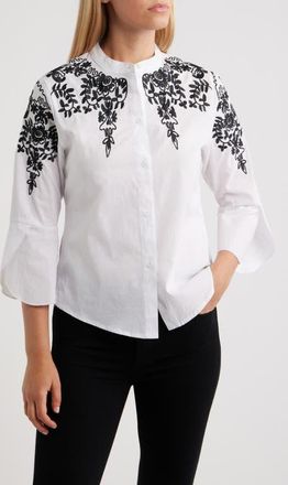Nikki Lund Veronique Embroidered Cotton Button-Up Shirt in White at Nordstrom, Size Xx-Large