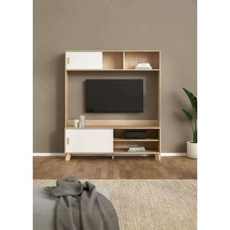 Dmora Mueble De Televisi&oacute;n Nicosia, Aparador De Sal&oacute;n, Mueble Bajo Para Tv, Base De Pared Equipada, 159x48 H181 Cm, Roble Y Blanco - Dmora