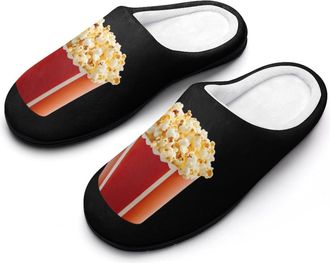Generic Popcorn Funny Mens Cotton Slippers Soft Non-Slip Rubber Sole House Slipper Indoor Outdoor