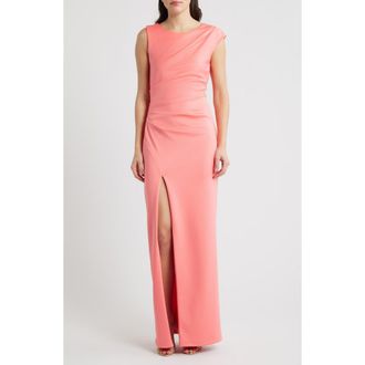 Black Halo Braden Pleated Column Gown in Coral at Nordstrom, Size 10