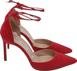 Manolo Blahnik Leyan Pointed-Toe Pumps in Red Suede