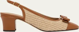 Ferragamo 55mm Vetty Raffia and Leather Slingback Pumps