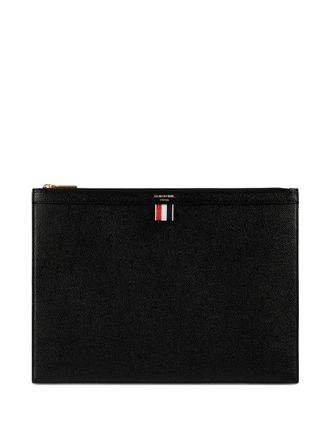 Thom Browne logo-detail leather clutch bag - Black