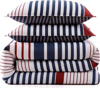 Tommy Hilfiger Brookyln Stripe Cotton Percale Comforter & Shams Set in Beige/blue/red at Nordstrom, Size Full/queen