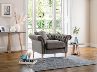 Furniturebox Olivia Modern Hand Crafted Soft Touch Velvet Armchair With Wooden Frame in Grey
