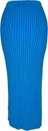 Galvan London Ribbed-Knit Midi Skirt in Blue Viscose