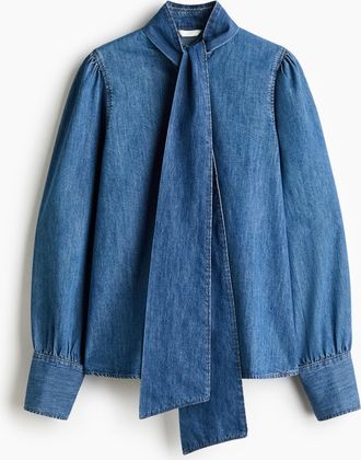 H&M Jeansbluse mit Tuchdetail - Blue