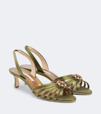 Manolo Blahnik Fulma embellished satin slingback sandals