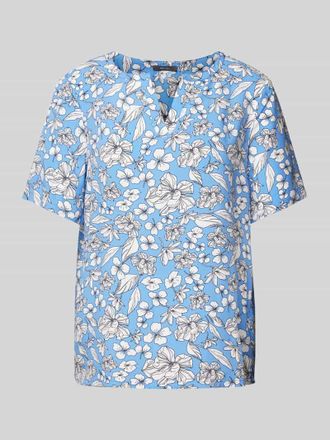 Montego Montego Bluse mit floralem Muster und V-Ausschnitt in Blau, Gr&ouml;&szlig;e 36