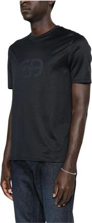 Emporio Armani T-Shirts, male, Blue, Size: 2XL Logo Cotton T-Shirt