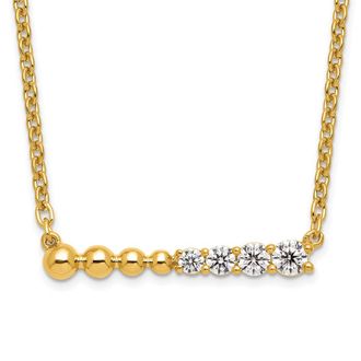 Diamond2Deal 14K Yellow Gold 1/4 Ct Lab Grown Diamond Beaded Bar Necklace 18 Clarity VS, Color G-H