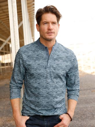 Marco Donati Langarmshirt MARCO DONATI Langarm-Shirt, Herren, Gr. 44/46, blau (blau, gemustert), 100% Baumwolle, meliert, ohne Ausschnitt, Shirts Langarmshirt