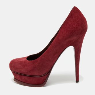 Saint Laurent Tribtoo Size 39 Burgundy Suede Platform Pumps