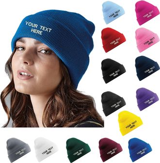Generic Personalised Embroidered Your Text Beanie, Knitted Cap Your Name Hat Unisex Gift (Black)