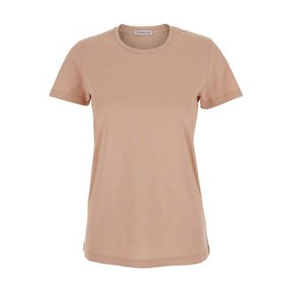Moncler T-Shirts, female, Pink, S, Pink Logo Patch T-Shirt Cotton Woman