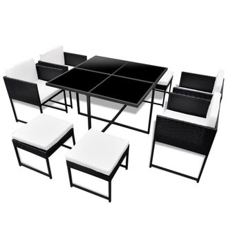 vidaXL Set Comedor De Jard&iacute;n 9 Piezas Y Cojines Rat&aacute;n Sint&eacute;tico Negro Vidaxl