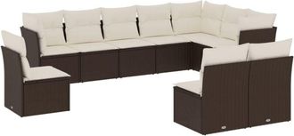 vidaXL Set De Sof&aacute;s De Jard&iacute;n 10 Pzas Y Cojines Rat&aacute;n Sint&eacute;tico Marr&oacute;n Vidaxl