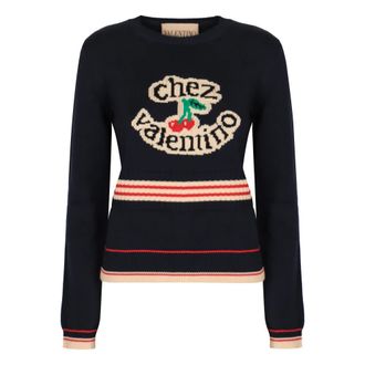 Valentino Garavani Truien & Vesten, Dames, Blauw, M, Katoen, Logo Intarsia Katoenen Trui