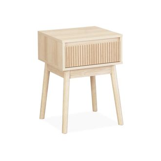 Sweeek Mesita de noche con efecto madera, 1 caj&oacute;n, natural