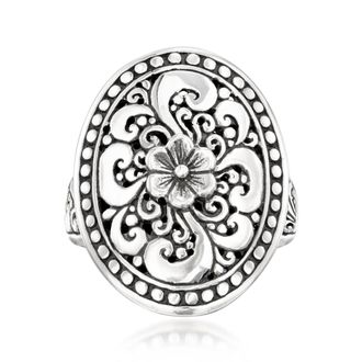 Ross-Simons Sterling Silver Bali-Style Floral Filigree Ring