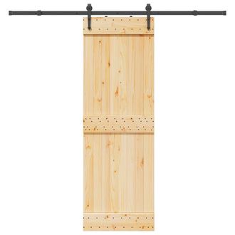 Berkfield Home Sliding Door with Hardware Set 70x210 cm Solid Wood Pine in Brown