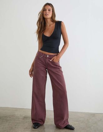 Motel Jeans ampi a vita bassa bordeaux-Rosso
