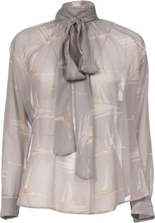 Max Mara Overhemden, Dames, Grijs, 2Xs, Zijden Georgette Blouse met Strikdetail