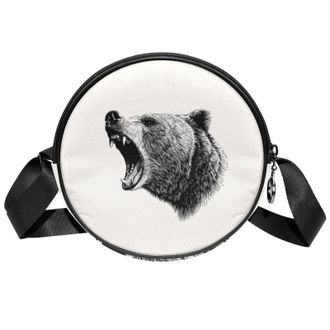 Generic Circle Crossbody Bag for Women, Roaring Bear Small Sling Bag Daypack with Zipper Adjustable Shoulder Straps Casual Ladies Girls Round Purse