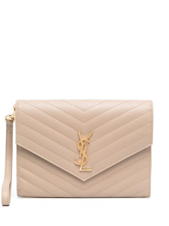 Saint Laurent Monogram quilted clutch bag - Neutrals