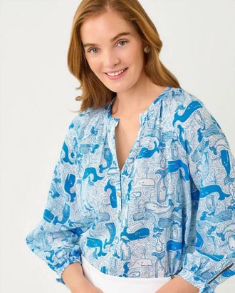 Lilly Pulitzer Andria Pullover Blouse In Nassau Blue