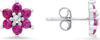 Queen Jewels Petitie Floral Cubic Zirconia Stud Earrings in Ruby at Nordstrom Rack