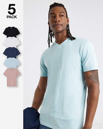 Jacamo 5 Pack V Neck T-Shirts Long - Multi
