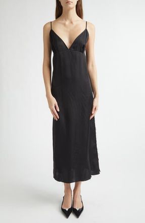 Nackiy&eacute; Lily Raw Edge Satin Slipdress in Noir at Nordstrom, Size 10 Us