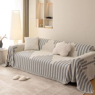 OEM Manta De Sof&aacute; De Chenilla A Rayas Para Todas Las Estaciones, Vers&aacute;til Con Borlas, Para Fut&oacute;n O Sof&aacute; En Forma De L, 180 X 300 Cm