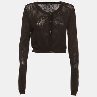 Roberto Cavalli Cavalli Class Black Floral Patterned Knit Cropped Cardigan