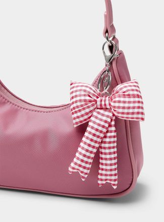 Simons Womens Padded gingham bow charm key ring