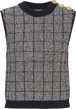 Balmain Black Checks Crew Neck Top
