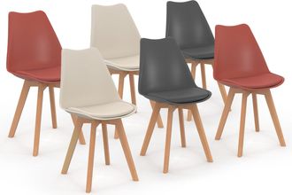 IDMarket Set Di 6 Sedie Scandinavo Gris Scuro X2, Beige X2, Terracotta X2 Sara