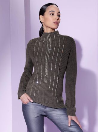 Cr&eacute;ation L Strickpullover CREATION L Merino-Mix-Pullover, Damen, Gr. 36, grau (graphit), 70% Polyacryl, 30% Schurwolle, unifarben, Pullover Strickpullover