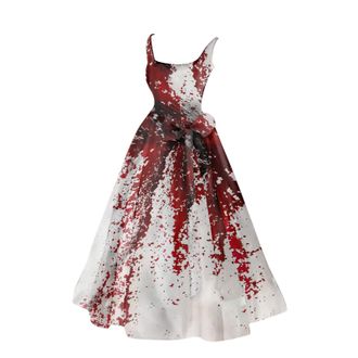 Generic Bloody Hand Print Halloween Costume Dresses Spider Web Midi Sleeveless Square Neck Boho Casual Vacation Creepy Adjustable Strap Wedding Guest Party El