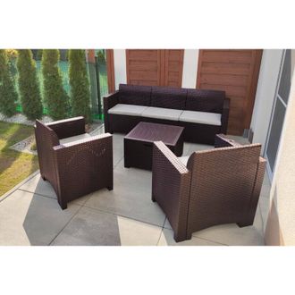 OEM Conjunto De Sal&oacute;n Exterior Venus, Conjunto De Jard&iacute;n Con Cojines, Zona De Estar Interior Efecto Rat&aacute;n, 100% Made In Italy, Marr&oacute;n