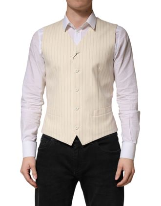 Dolce & Gabbana Beige Stripes Wool Dress Men Waistcoat Mens Vest (Pre-Owned)