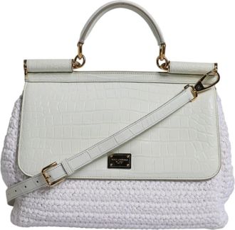 Dolce & Gabbana Rafia Leren Crossbodytas met Handvat - Dames - Handtassen - Wit - ONE Size - Leer - Tassen
