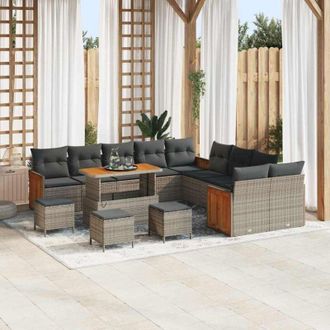 vidaXL Conjunto De Sof&aacute; De Jard&iacute;n 14 Pcs Gris, Gris Oscuro Vidaxl
