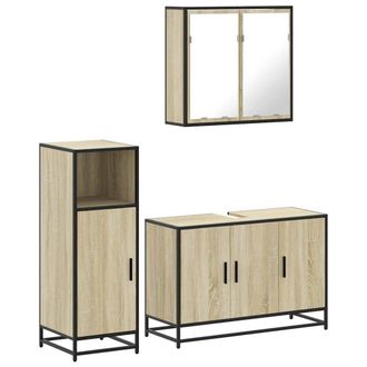 Berkfield Home 3 Piece Bathroom Furniture Set Sonoma Oak Engineered Wood in Brown